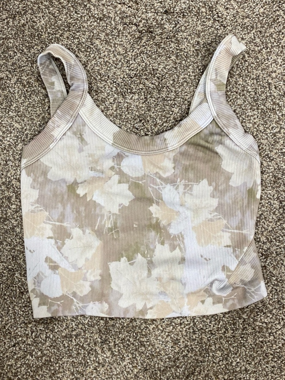 Women's Beige Floral Ribbed Tank Top - Neutral Floral Crop